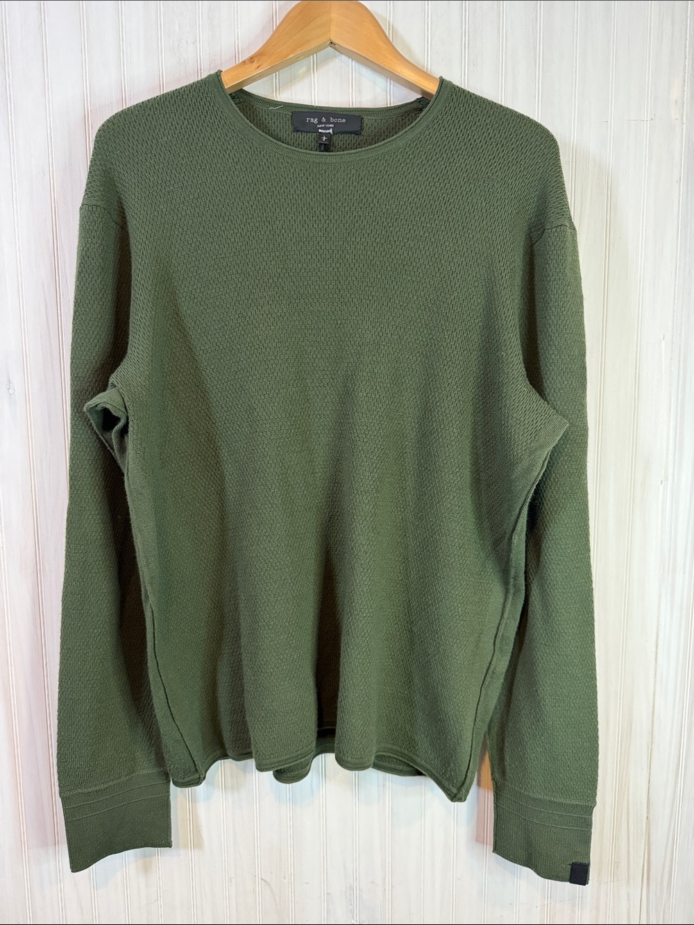 RAG & BONE GREGORY CREWNECK WAFFLE SWEATER LARGE